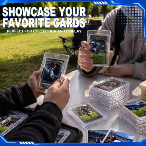 SATINIOR 50 Pcs 35Pt Magnetic Card Holders for Sleeved Cards, Fits Sleeved Card First, Inner Size 2.63''x3.74'' Clear Hard Plastic Cards Protector with 50 Sleeves for Sport Baseball Football Game