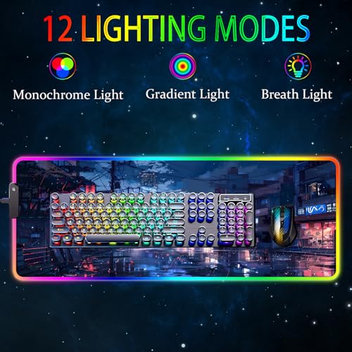 RGB Gaming Mouse Pad, Large Mousepad with Led Light, Gaming Accessories Keyboard Pad for Desk, Non-Slip Rubber Base Big Mouse Mat for Gamer, 31.5 X 11.8 Inch, Japanese Streets - color: 10 Japanese Streets