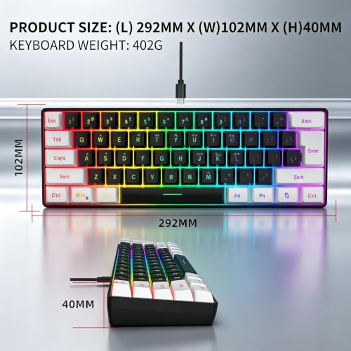 Snpurdiri 60% Wired Gaming Keyboard, Small RGB Backlit Membrane Gaming Keyboard, Ultra-Compact Mini Waterproof Keyboard for PC Computer Gamer White and Black - color: White and Black