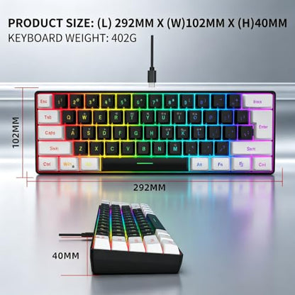 Snpurdiri 60% Wired Gaming Keyboard, Small RGB Backlit Membrane Gaming Keyboard, Ultra-Compact Mini Waterproof Keyboard for PC Computer Gamer White and Black - color: White and Black