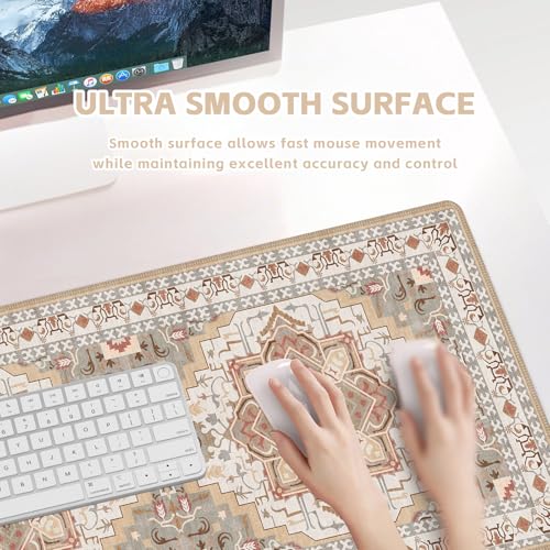 Baziabbo Cute Desk Mat,XXL Extended Large Mouse Pad,Gaming Mousepad with Stitched Edge,Non-Slip Rubber Base Keyboard Desk Pad for Home Office Study Game (Khaki) - color: Khaki