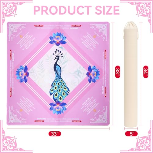 33" x 33" Neoprene Mahjong Mat – Non-Slip Rubber Backing, Noise-Reducing Game Mat for American Mahjong, Poker & Board Games, Includes Carry Bag & Printed Rules - color: Peacock