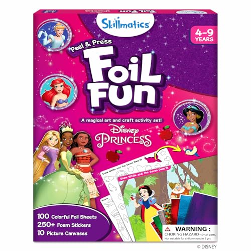 Skillmatics Foil Fun Disney Princess, Foil Art & Craft Kit, Gift for Kids | Travel Toy, Mess-Free Sticker Activity, DIY Decor, For Fans of Cinderella, Ariel & Jasmine, Girls & Boys Ages 4, 5, 6, 7, 8