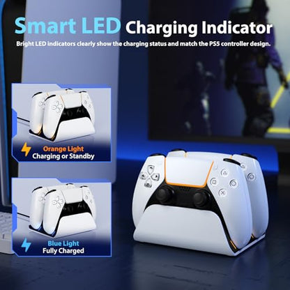 PS5 Controller Charger Station with LED Indicator,Self-Aligning Charging Dock,Dual Controller Fast Charging Dock,Desktop Display Stand for PlayStation 5 (White) - color: White