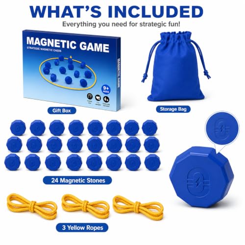 Magnetic Chess Game with 24 Full-Size Stones, Magnet Game with 3 String & Portable Storage Bag, Strategy Board Game for Family Game Night, Indoor Outdoor Use for Kids Adults
