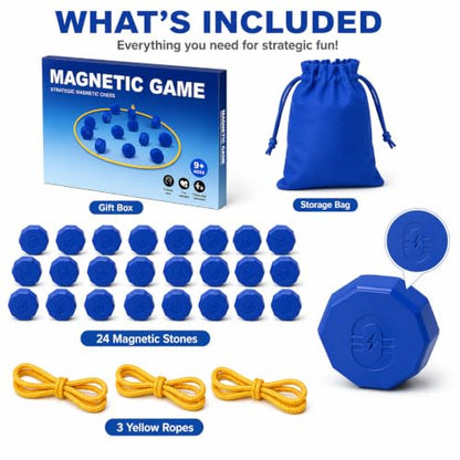 Magnetic Chess Game with 24 Full-Size Stones, Magnet Game with 3 String & Portable Storage Bag, Strategy Board Game for Family Game Night, Indoor Outdoor Use for Kids Adults