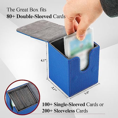 Strong Magnetic Card Deck Box for MTG Cards Fits 100 Plus Sleeved Cards PU Leather with Microfiber Lining(Blue) - color: Blue