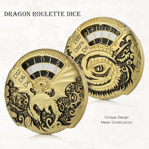Dragon Roulette Spinner Dice DNDND 7-in-1 Fidget Spinner Metal DND Dice Set with Luxurious Gift Box for Dungeons and Dragon and Tabletop Game (Gold with Black) - color: Dragon Gold