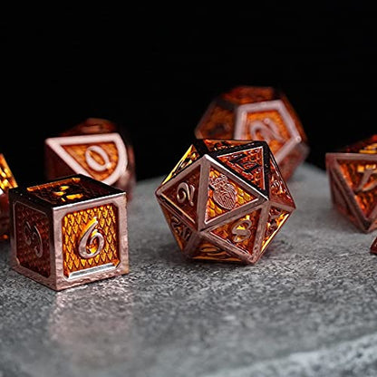 HEIMDALLR Metal DND Dice Set 7 pcs - Dragonhide Design, 16mm Size, Logo on D20; Metal Dice Set & Dice Box; D&D Dice Set D&D (Dungeons and Dragons Dice Set) - Jormungandr Series (Jin Long) - color: 17 Jin Long