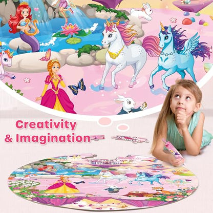 SYNARRY Unicorn Princess Mermaid Fairy Floor Puzzle for Kids Ages 3-5, Large 70 Piece Wooden Puzzle for Kids Ages 4-6, Preschool Toys Gifts for 3 4 5 6 7 8 Years Old Boys Girls Children - style: Unicorn Princess Mermaid Fairy