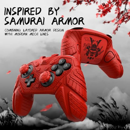 PlayVital for Nintendo Switch 2 Pro Controller Skin Cover – Samurai Armor Edition Silicone Case for Switch 2 Pro Controller with Back Button Caps & Thumb Grip & Sticker, Shockproof - Red - color: Red