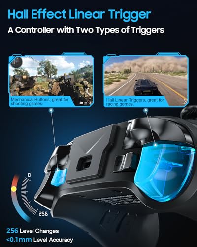 YIONON Dual Hall Effect PC Controller with USB Dongle & Phone Clip | Bluetooth Controller for PC/iPhone/Android/Steam/TV with Macro, Joystick Speed Down, 6-Axis Gyro, Vibration, Turbo, Wake Up - color: Black