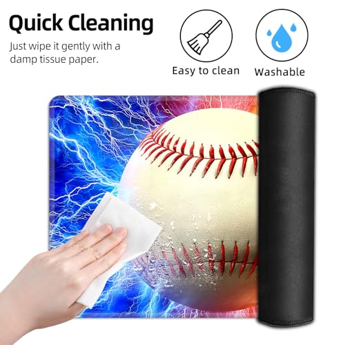 for MTG Playmat TCG Card Game Mat with Stitched Edges,Board Game Mats Non-Slip Waterproof Rubber Base 24 x 14 inch for CCG RPG DTCG Trading Card,Baseball Lightning Fire - color: Baseball Lightning Fire