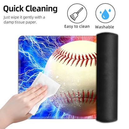 for MTG Playmat TCG Card Game Mat with Stitched Edges,Board Game Mats Non-Slip Waterproof Rubber Base 24 x 14 inch for CCG RPG DTCG Trading Card,Baseball Lightning Fire - color: Baseball Lightning Fire