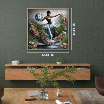 Impossible Puzzle for Adults 1000 Pieces,Fantasy Landscape Dancing Lady Flower Puzzle Aesthetic Art, Floral Elegant Women Abstract Chalenge Jigsaw Puzzle - style: Earth Dance Puzzle