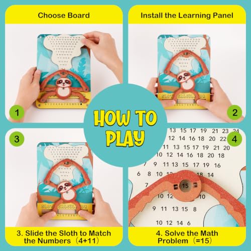 Sloth Calculator Math Toy, Montessori Math Manipulatives for Kids, Addition & Multiplication Practice Board, Hands-On STEM Learning Toy for Classroom & Homeschool, Gift for Ages 6+