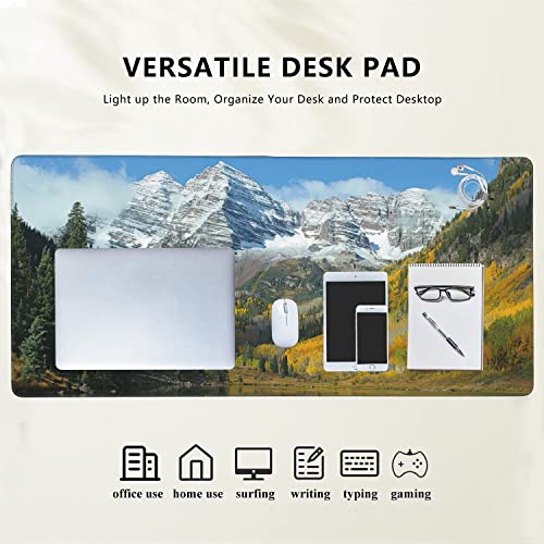 Maroon Bells Peaks and Golden Aspens Extended Gaming Mouse Pad Large Desk Mat with Non-Slip Rubber Base and Stitched Edges,Keyboard Mouse Mat Desk Pad for Work,Game,Office,Home 35.4 * 15.7 Inch - color: Maroon Bells