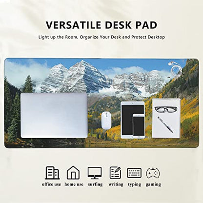 Maroon Bells Peaks and Golden Aspens Extended Gaming Mouse Pad Large Desk Mat with Non-Slip Rubber Base and Stitched Edges,Keyboard Mouse Mat Desk Pad for Work,Game,Office,Home 35.4 * 15.7 Inch - color: Maroon Bells