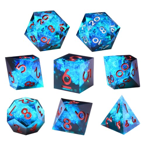 8PCS Sharp Edge DND Dice Set（Extra D20） for Dungeons and Dragons – 2×D20 D4 D6 D8 D10 D12 D10% – Handmade Polyhedral Resin Dice Multi-Sided Tabletop RPG Roleplaying Game（Blue Dark） - color: 8pcs-blue Dark