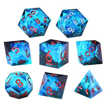 8PCS Sharp Edge DND Dice Set（Extra D20） for Dungeons and Dragons – 2×D20 D4 D6 D8 D10 D12 D10% – Handmade Polyhedral Resin Dice Multi-Sided Tabletop RPG Roleplaying Game（Blue Dark） - color: 8pcs-blue Dark