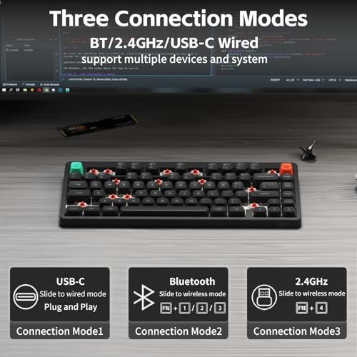 NuPhy Node75 Wireless Mechanical Keyboard, 75% Hot Swappable Custom Keyboard, 82 Keys Computer Gaming Keyboards, Supports Touch Gestures, PBT Keycaps, RGB Backlit, Bluetooth/2.4GHz/USB-C - color: Gray, size: High-Profile Red Max Switch