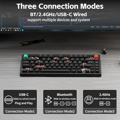 NuPhy Node75 Wireless Mechanical Keyboard, 75% Hot Swappable Custom Keyboard, 82 Keys Computer Gaming Keyboards, Supports Touch Gestures, PBT Keycaps, RGB Backlit, Bluetooth/2.4GHz/USB-C - color: Gray, size: High-profile Brown Max Switch
