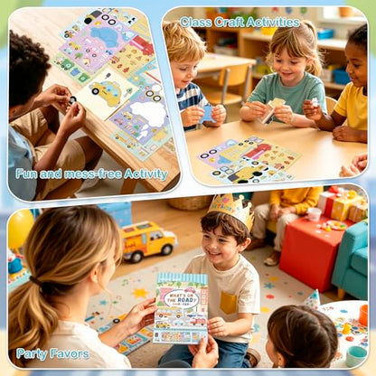 Vehicle Stickers for Toddlers and Kids, 10 Transportation Stickers and a Scene Card, Make Your Own Police Car, Ambulance, Fire Truck Decals, Goodie Bag Stuffers, Boy Toys, Construction Party Favors - style: Car