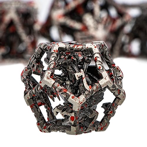 ARUOHHA Hollow DND Dice Set Blood Spatter 5-Headed Dragons D and D Dice with Gift Box, Role Playing Games 7PCS RPG Metal Dungeons Polyhedral Dice D20 D12 D10 D8 D6 D4 - color: Blood Apatter