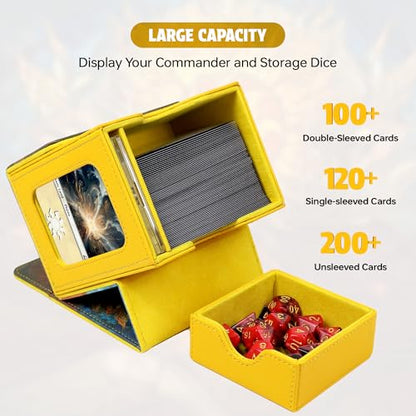 Katomula Card Deck Box for MTG Commander, Trading Cards Case Holds 100 Double-Sleeved Cards with Commander Display and Dice Tray-Plains - style: Plains