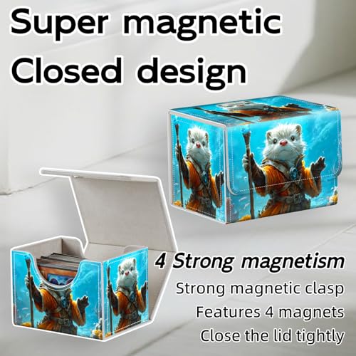 Trading Card Storage Box, Holds 100+ for MTG Cards, PU Leather with Magnetic Closure, Otter Mage with Staff Underwater Durable Deck Box for Magic the Gathering, Trading Card Games - color: Otter Mage with Staff Underwater