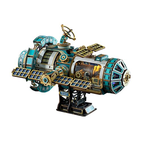YSWOOD WORLD 3D Wooden Puzzles for Adults Space Station DIY Model Kit | Mechanical Model Kit with Lights & Music, 511PCS Adult Wooden Puzzles, Desk Decor, Engineering Gifts for Christmas Birthday