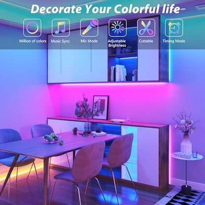 Ledagic 130 ft LED Lights for Bedroom (2 Rolls of 65ft) | Music Sync RGB LED Strip Lights with APP & Remote Control LED Lights for Room Home Party Christmas Wall Decor - size: 130ft