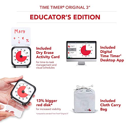Time Timer 3 inch Visual Timer — 60 Minute Kids Desk Countdown Clock with Dry Erase Activity Card and Desktop App Access — for Kids Classroom, Homeschool Study Tool, Task Reminder, Home and Kitchen - color: Charcoal & Red