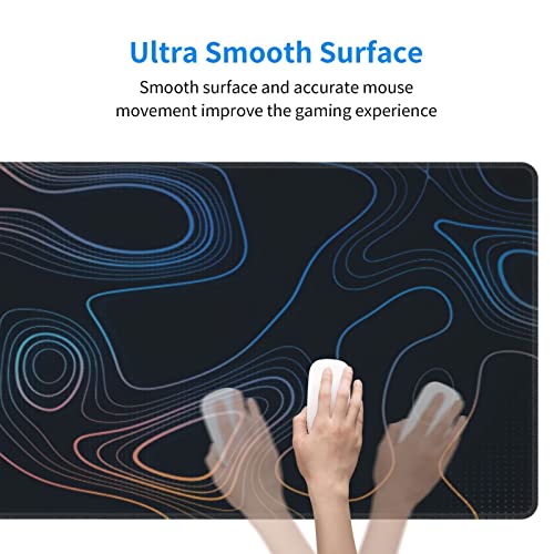 Topographic Contour Map XL Mouse Pad 31.5 x 11.8 Inch Gaming Mousepad Extended Large Mousepad with Nonslip Rubber Base Stitched Edges Laptop Desk Pad Home Office Supplies - color: Black Topographic 3