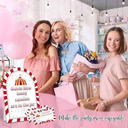 Carnival Guess How Many Candies Are In The Jar Game Set, 50 Guess Cards With 1 Standing Sign, Circus Theme Baby Shower Game Kit, Neutral Gender Reveal Party Decor & Activity Supplies - A10 - color: Circus