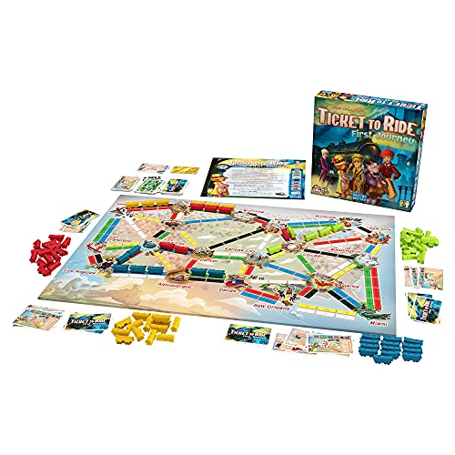 Ticket to Ride First Journey - Kids Train Board Game for Families, Strategy for Children, Board Games for Kids, Family Fun for Children & Families, 2-4 Players Ages 6+, 15-30 Min | For young players, connect cities on tickets, Simplified map suits small h
