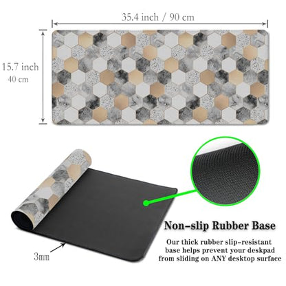 XXL Mouse Pad Desk Mat Large Gaming Mouse Pads Computer Mats 900X400 Mousepad Non-Slip Rubber Base Waterproof with Stitched Edges 35.4" X 15.7" for Game Office, Geometric Abstract - color: Marble