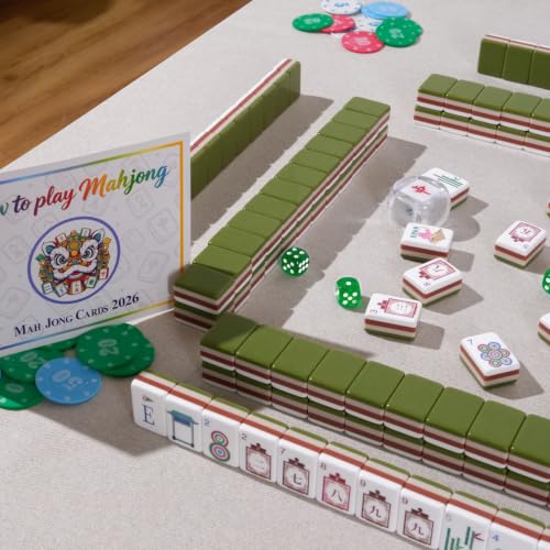 160 Acrylic American Mahjong Tile Set for Beginners, Mah Jong Lovers | 1.2” 2026 New Premium Green Tiles, Mahjong Set with Carrying Bag and Accessories, 3D Engraved 4 Layer Mahjong Tiles - color: Green