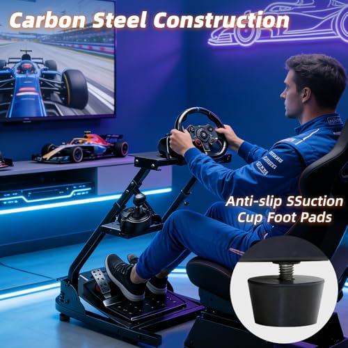 Racing Wheel Stand -Height Adjustable and Foldable Steering Wheel Stand with Gear Shifter Mount, a Durable Sim Racing Cockpit Base Fully Compatible with Logitech G25, G27, G29, G920, and G923 Wheels for an Immersive Racing Simulator Cockpit Experience