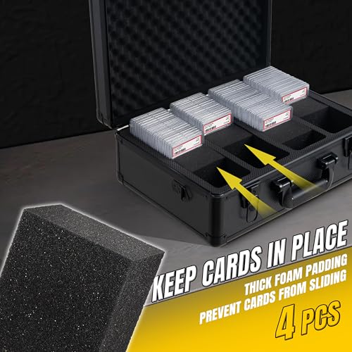 Graded Card Storage Box – Aluminum Alloy Trading Cards Case Holds 140+ Graded Cards, Sports Card Storage Box with Lock, Fits PSA, CSG, BGS (Large Black) - color: 4 Row-Black