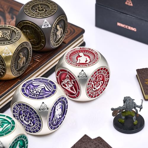 7-in-1 메탈 DND 주사위 스피너 큐브, 테이블 탑 RPG용 3D 릴리프, 던전 마스터 및 플레이어를 위한 선물 상자 (매트 레드) - color: Matter Red