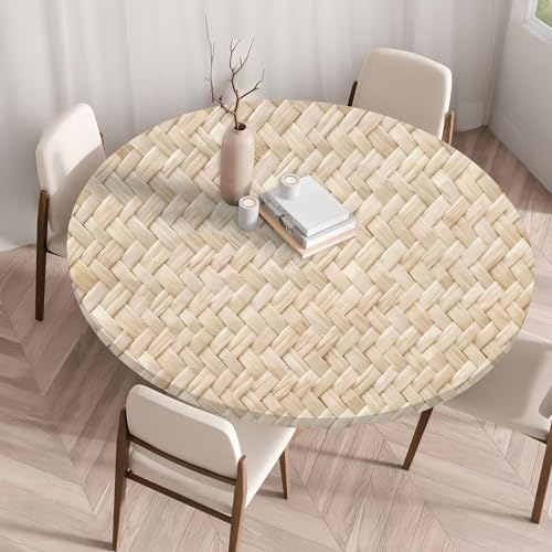 Waterproof Tablecloth Elastic Edged Tablecloth Wipeable Table Cloth Table Cover for Outdoor, Patio, Kitchen and Dining Room 23" Inch Round Tight Fit Rattan - color: Rattan, size: 23" Inch Round Tight Fit
