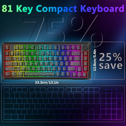 E-YOOSO 75% Wired Mechanical Gaming Keyboard, RGB Backlit, Red Switches | Hot Swappable Pre-lubed, Gasket Structure, Knob Control, Quiet Portable Compact Custom for PC, Black - color: Black, Red Switch