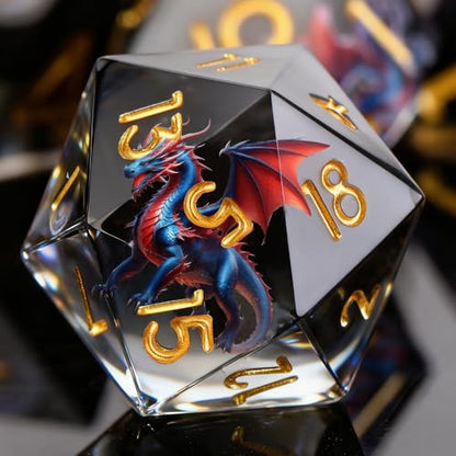 Dragon Pattern Double Layered Black and White Resin DND Dice Set, d4 d6 d8 10 d12 d20 7Pcs Sharp Edge D&D Dice for RPG MTG D and D Role Playing Desktop Games - color: Dragon Black+white