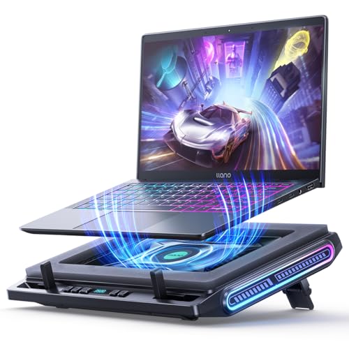 llano V10 Gaming Laptop Cooling Pad, RGB Laptop Cooler Stand Laptop Fan | Powerful 4.72 Inch Turbo Cooling Fan, Fast Cooling Computer 13-17.3in, Button Control, 3 Adjustable Stand, 4-Port USB C&A