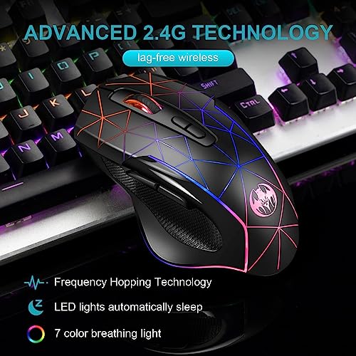 VEGCOO Wireless Gaming Mouse, Rechargeable Mice 3 Level DPI With Colorful Led Lights, Silent 7 Buttons Gaming Wireless Mouse With Side Buttons & Thumb Rest, Computer Gamer Mouse PC/Mac, Laptop/Desktop