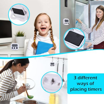 Leumoi 24 Pack Multi-Function Digital Timers with Magnetic Back, Large LCD Display, Loud Alarm, Count up & Countdown, Memory Function for Cooking, Classroom, Study, Exercise & Work(White and Black) - color: White and Black