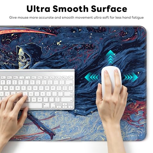 Large Gaming Mouse Pad, XL Desk Protector, Non-Slip Base | 31.5x15.7 in Extended Desk Mat with Stitched Edges for Keyboard, Work, Game, Office, Home PC and Laptop - color: Reaper Angel