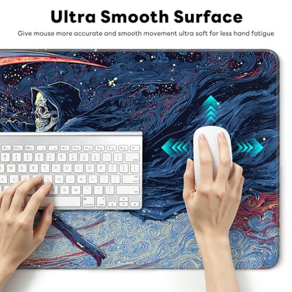 Large Gaming Mouse Pad, XL Desk Protector, Non-Slip Base | 31.5x15.7 in Extended Desk Mat with Stitched Edges for Keyboard, Work, Game, Office, Home PC and Laptop - color: Reaper Angel