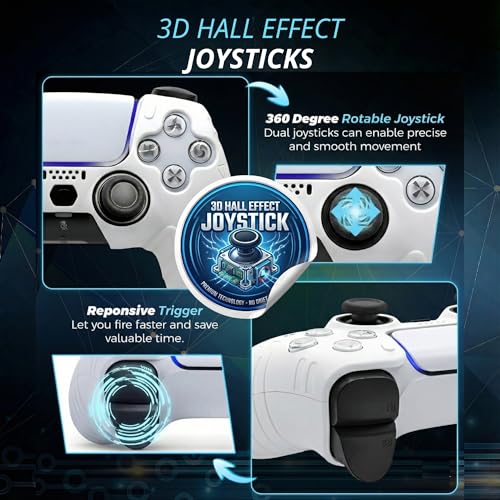 NexGami Wireless Controller Compatible with PS5, Bluetooth 5.0 Gamepad with 3D Hall Effect Joysticks, Dual Vibration, 6-Axis Motion Control, USB C Charging, Ergonomic Design for Gamers, Works with PS5 and Windows PC